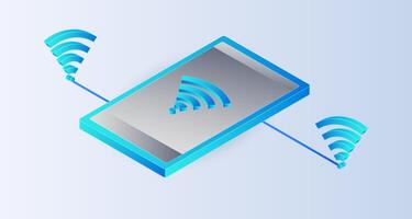 Isometric smartphone with wifi signal on white background. Wireless connection and sharing internet vector
