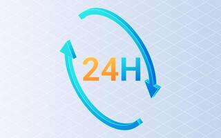 Isometric 24 hour service on white background. vector