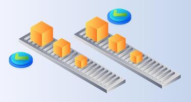 Isometric sorting boxes, moving package on white background. Delivery package box to recipient vector