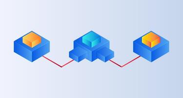 Isometric blockchain on technology on white background. Data cube computer server vector