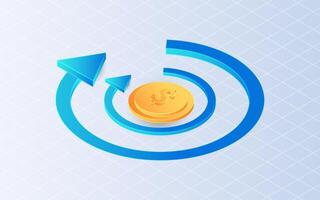 Isometric cashback with coin on white background. Refund for online store purchases vector