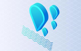 Isometric water and waves on white background. vector