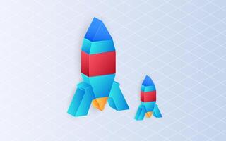 Isometric rocket on white background. Spaceship business concept vector