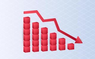 Isometric lost money, Arrow chart down on white background. Financial bars graph vector