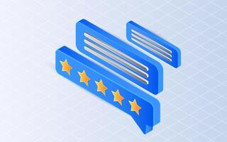 Isometric message bubbles with stars rating on white background. Customer feedback concept vector