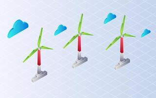 Isometric wind turbine on white background. vector