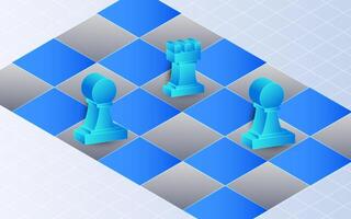 Isometric chess piece on white background. Competitor business analysis concepts vector