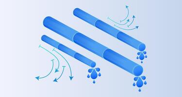 Isometric water dripping from a pipe on white background. industrial drainage systems vector