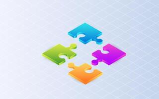 Isometric pieces of puzzle on white background. Teamwork business concept vector