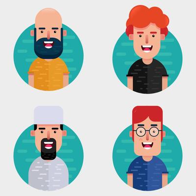 Set of hipster men avatars in flat style.
