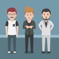 Three boys standing in front of each other flat style. vector
