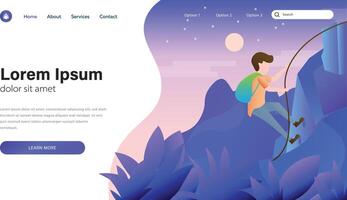 Landing page template of Climbing. Flat design vector