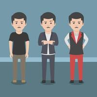 Three boys standing in front of each other flat style. vector