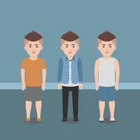 Three boys standing in front of each other flat style. vector