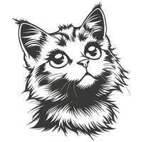 Black and white drawing of a cats head looking up , vector