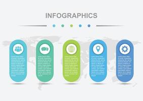 Infographic design template with 5 colorful rounded regtangle badges vector