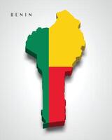 Benin 3d map with national flag on grey background vector