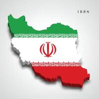 Iran 3d map with national flag on grey background vector