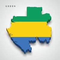 Gabon 3d map with national flag on grey background vector