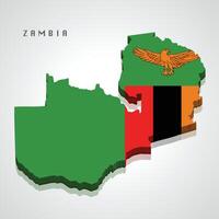 Zambia 3d map with national flag on grey background vector