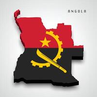 Angola 3d map with national flag on grey background vector