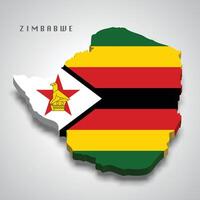 Zimbabwe 3d map with national flag on grey background vector