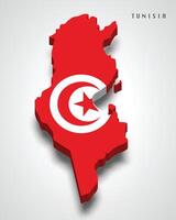 Tunisia 3d map with national flag on grey background vector