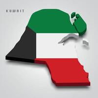 Kuwait 3d map with national flag on grey background vector