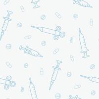 Outline Syringe Pill Capsule Seamless Pattern illustration Design vector
