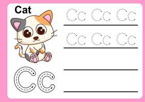 Animal Alphabet Letter C for Cat. colorful ABC alphabet trace practice worksheet vector
