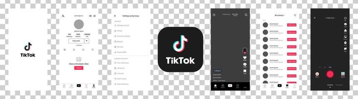 TikTok mockup. Set screen social media and network interface template. Editorial vector