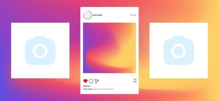 instagram mockup social media post template in pastel background , instagram feed post mock up frame. transparent Instagram mockups and blurred gradient. Editorial vector