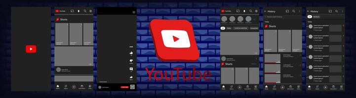 Youtube mockup. Set screen social media and network interface template. Editorial vector