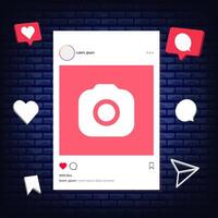 Instagram post frame mockup template. social media and social network, instagram feed web post mock up. mobile app interface template . instagram notification icon. vector