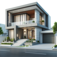 Modern house with a large garage and a large balcony isolated from background png