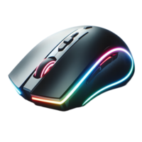 Black computer mouse with a rainbow light isolated from background png