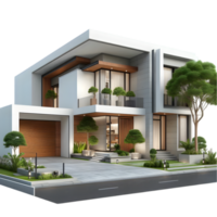 Modern house with trees and plants on the side isolated from background png