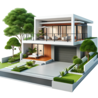 Modern house with trees and plants on the side isolated from background png