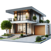 Modern house with garage and palm trees isolated from background png