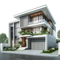 Modern house with trees and plants on the side isolated from background png
