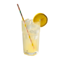 Glass of lemonade with a straw and a slice of lemon isolated from background png