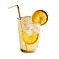 Glass of lemonade with a straw and a slice of lemon isolated from background png