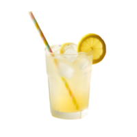 Glass of lemonade with a straw and a slice of lemon isolated from background png