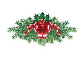 Branches of the Christmas tree. Decorated with a red bow and holly. For the design of greeting and invitation cards png
