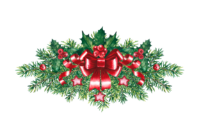 Branches of the Christmas tree. Decorated with a red bow and holly. For the design of greeting and invitation cards png