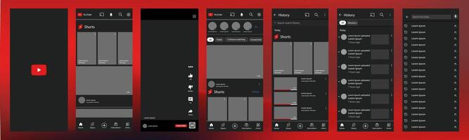 YouTube interface. You Tube screen social media, social network interface template. Homepage, youtube, recommendations, subscription, profile. Gradient background. Editorial vector