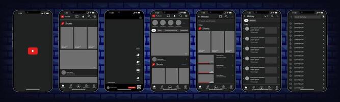 Youtube mockup. Set screen social media and network interface template. Editorial vector