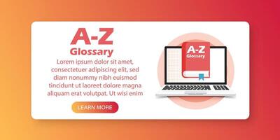 Glossary book with laptop icon in flat style. Guidebook encyclopedia illustration on isolated background. A-Z computer sign business concept. vector