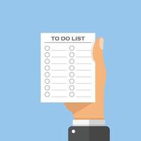 To do list in hand icon in flat style. Paper sheet with clipboard illustration on isolated background. Checkbox plan sign business concept. vector