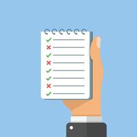 To do list in hand icon in flat style. Paper sheet with clipboard illustration on isolated background. Checkbox plan sign business concept. vector